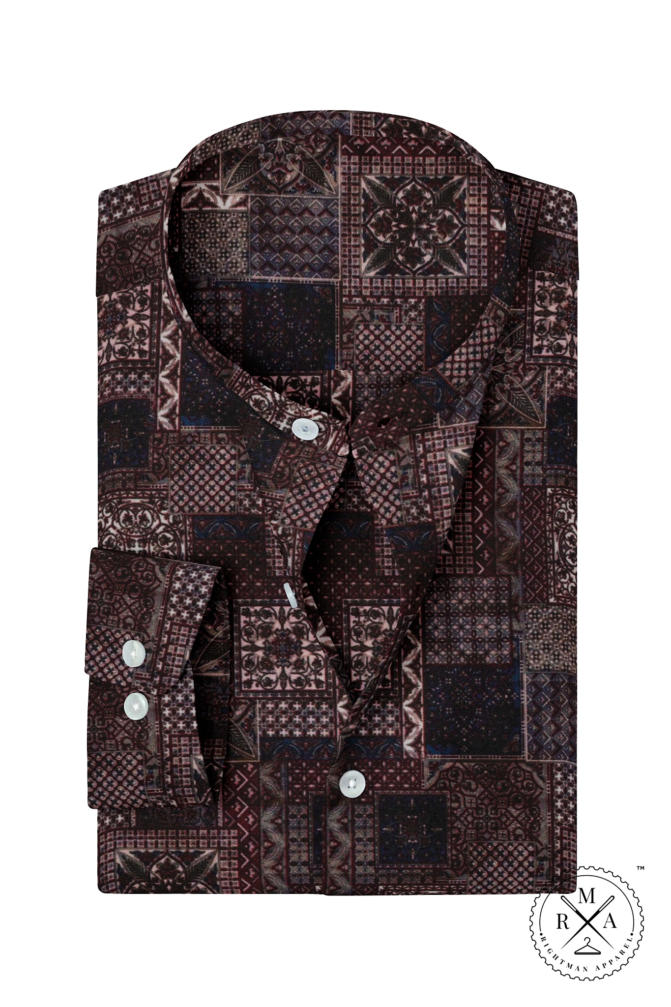 Mixed Design Brown and Wine Box Print Shirt SH249